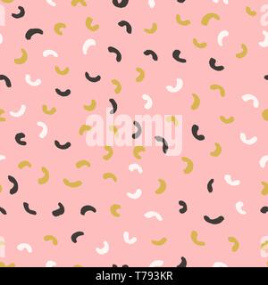 Disegnato a mano modello astratto in rosa, verde, marrone scuro e crema. Carino e giocoso tessile, carta da parati, biglietto di auguri, packaging design. Illustrazione Vettoriale