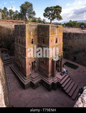 Lalibela, Etiopia. Rock-Hewn famosa chiesa di Saint George - la Bete Giyorgis Foto Stock
