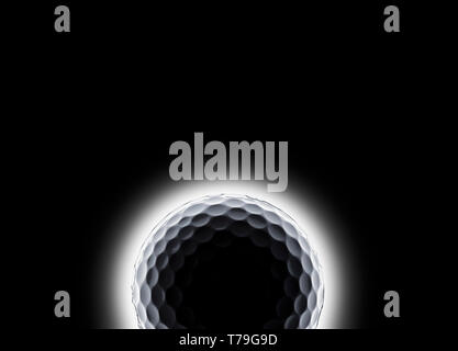 Singola pallina da golf con eclipse come effetto su uno sfondo nero Foto Stock