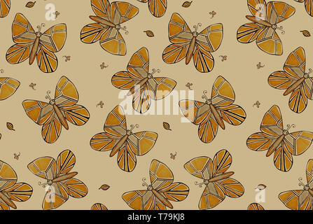 Il beige batterfly seamless pattern per tessuto, vestiti Foto Stock