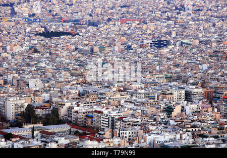 Vista aerea di Atene dal Colle Lycabettus, centro storico, Attica, Grecia Foto Stock
