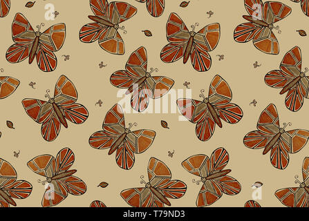 Il beige batterfly seamless pattern per tessuto, vestiti Foto Stock