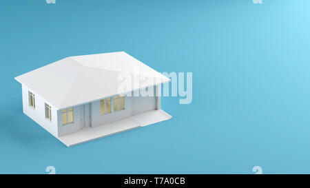 Modello di casa su sfondo blu 3d illustrazione Foto Stock