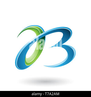 Illustrazione Vettoriale di blu e verde 3d Curly lettere A e B isolata su uno sfondo bianco Foto Stock