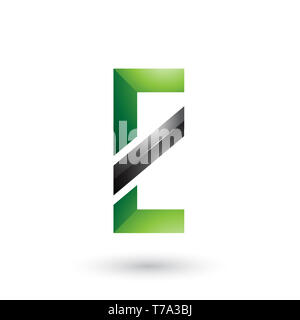 Illustrazione Vettoriale di verde e nero Lettera e con una linea diagonale isolato su uno sfondo bianco Foto Stock