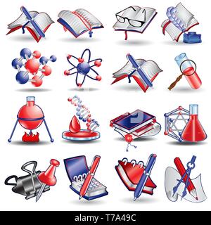 Set di icone della scienza isolato su bianco Illustrazione Vettoriale