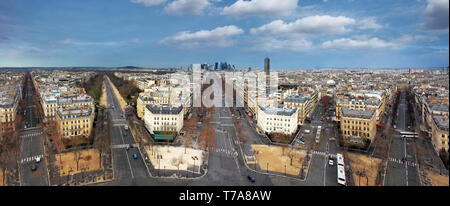 Panorama di Parigi da Arco di Trionfo Foto Stock
