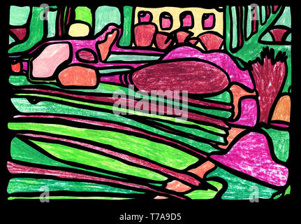 Colorato sfondo astratto. Un collage di forme geometriche di verde e colori rosa in stile messicano. Foto Stock