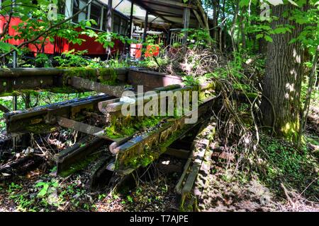 Perso il posto, urbano esplorando, Strassenbahn, tranvia, Klagenfurt, Kärnten, Österreich, aufgelassen, stillgelegt, Remise, Wagen, Straßenbahnwagen, Oberlei Foto Stock