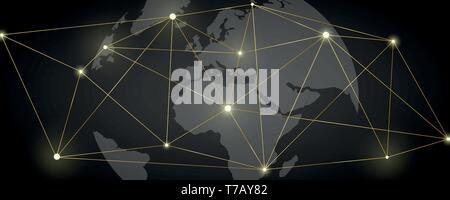 Digital golden la connessione in rete del mondo illustrazione vettoriale EPS10 Illustrazione Vettoriale