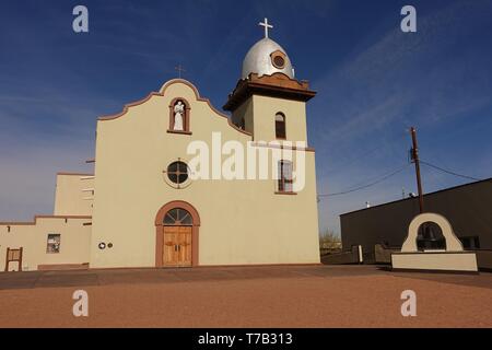 EL PASO, TX -23 MAR 2019- Vista del landmark Ysleta missione della Chiesa trova nella Ysleta del Sur Pueblo a El Paso, Texas. Foto Stock