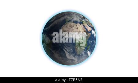 Massa realistico rotante su anello bianco . Globo è centrato nel telaio, con la corretta rotazione in seamless loop. Foto Stock