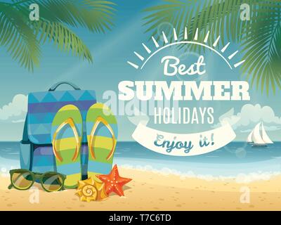 Vettore di fresca estate poster con elementi d'estate. Illustrazione Vettoriale