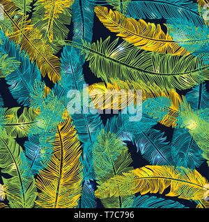 Disegnato a mano modello senza giunture di mano disegnato piume. Illustrazione Vettoriale