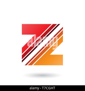Illustrazione Vettoriale di rosso e arancio lettera Z con strisce diagonali isolato su uno sfondo bianco Foto Stock