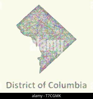 Distretto di Columbia line art mappa Illustrazione Vettoriale