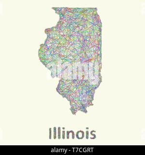 Illinois line art mappa Illustrazione Vettoriale