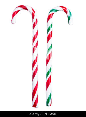 Mercatino di Natale a mano candy canes isolati su sfondo bianco Foto Stock