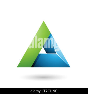 Illustrazione Vettoriale di verde e di blu 3d triangolo con un foro isolato su uno sfondo bianco Foto Stock