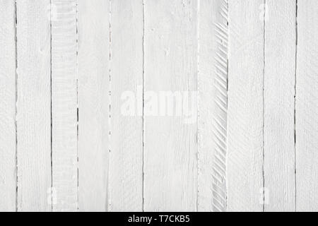 Bianco verniciato lungo assi di legno tabella texture di sfondo laici flat top view Foto Stock