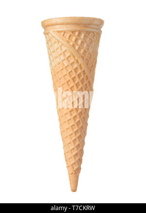 Vuoto vuoto gelato waffle cono isolato su sfondo bianco Foto Stock