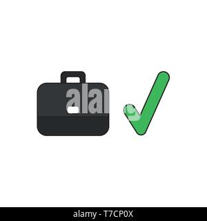 Icona vettore concetto di valigetta nera con il segno di spunta verde. Illustrazione Vettoriale