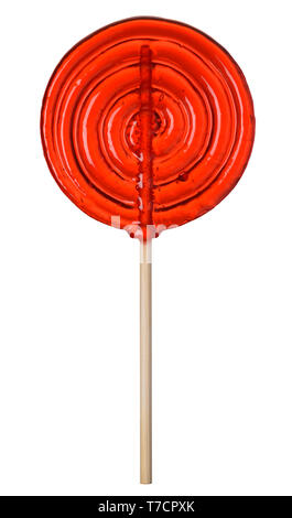 Cool lollipop candy big rosso trasparente isolato su sfondo bianco Foto Stock