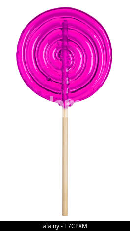 Cool lollipop candy big violetta di colore rosa trasparente isolato su sfondo bianco Foto Stock