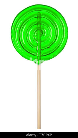 Cool lollipop candy big verde trasparente isolato su sfondo bianco Foto Stock