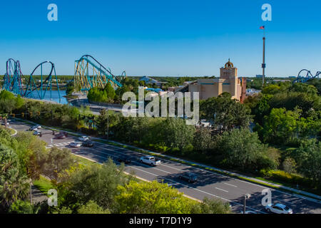 Orlando, Florida. Aprile 20, 2019. Vista panoramica di Seaworld theme park in International Drive area (1) Foto Stock