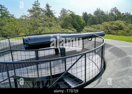 Cannone di pistola, Fort Rodd Hill e Fisgard Lighthouse NHS, Victoria, British Columbia, Canada Foto Stock