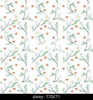 Modello senza cuciture con fiori, foglie e rami. Vettore infinite colorato sfondo floreale. L'elegante illustrazione per stampe di moda, tessuto, rottami Illustrazione Vettoriale