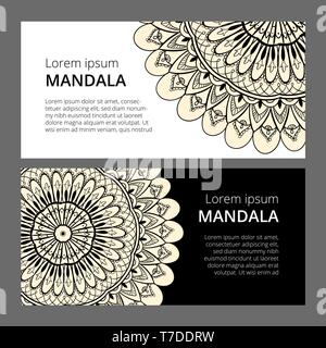 Indian floreali medaglione di paisley banner. Mandala etnici ornamento. Può essere utilizzato per i tessili, biglietto di auguri, libro da colorare, custodia per telefono la stampa. Illustrazione Vettoriale