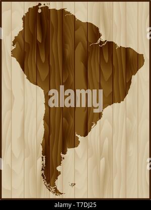 Sud America mappa su uno sfondo di legno Illustrazione Vettoriale