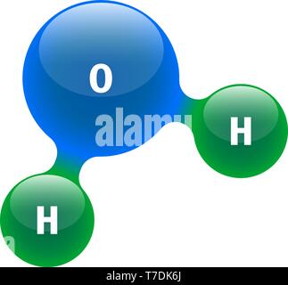 Modello di chimica della molecola di acqua H2O gli elementi scientifici. Particelle integrato idrogeno e ossigeno naturale composto inorganico. 3d struttura molecolare Illustrazione Vettoriale