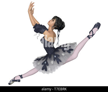 Ballerina in blu scuro il simbolo del fiocco di neve Tutu, Grand Jeté pongono Foto Stock