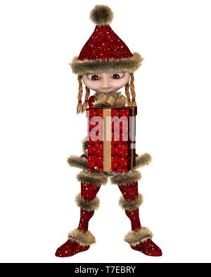 Natale Elf o ragazza Imp trasporta un dono Foto Stock