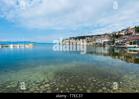 Ohrid città vecchia, marina, Macedonia Foto Stock