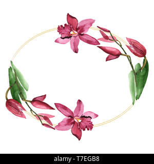 Marsala orchid floreale di fiori botanica. Wild molla a balestra di fiori selvaggi isolati. Acquerello illustrazione dello sfondo impostato. Disegno ad acquerello fashion aqu Foto Stock