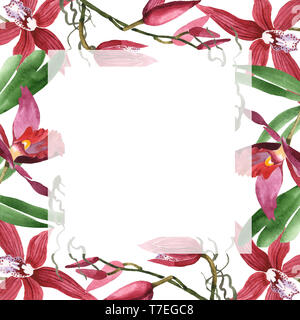 Marsala orchid floreale di fiori botanica. Wild molla a balestra di fiori selvaggi isolati. Acquerello illustrazione dello sfondo impostato. Disegno ad acquerello fashion aqu Foto Stock