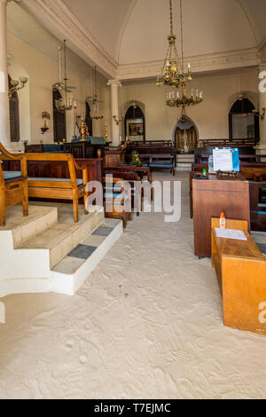 Pavimento in sabbia in San Tommaso Sinagoga Pietra Miliare Storica Nazionale, Charlotte Amalie, san Tommaso, Isole Vergini americane. Foto Stock