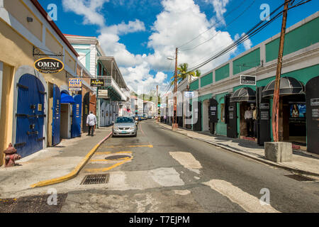 Il quartiere dello shopping nel centro di Charlotte Amalie, san Tommaso, Isole Vergini americane. Foto Stock