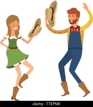Gli agricoltori coppia danzante con cappello di paglia Illustrazione Vettoriale