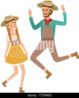 Gli agricoltori coppia danzante con cappello di paglia Illustrazione Vettoriale