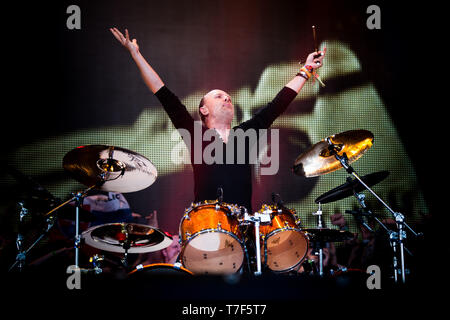 Lars Ulrich dell'american heavy metal band Metallica performing live a Rockavaria Festival di Monaco di Baviera, Germania, il 31 maggio, 2015. Foto Stock