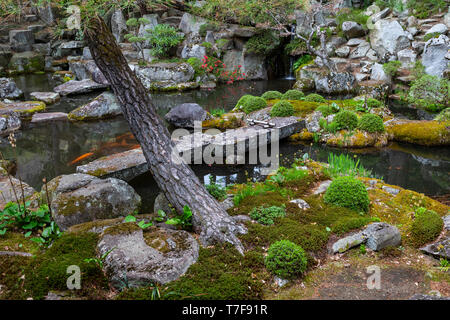 Bupposhoryuji Giardino del Tempio, il lago Suwa - i giardini sono composte in diverse aree che circondano il tempio hall principale. Questi sono i resti del M Foto Stock