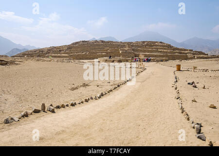 Il sito archeologico della Città sacra di Caral (o Caral-Supe perché si trova sul Supe Valley) in Barranca Provincia, Regione di Lima, Perù Foto Stock