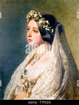 La regina Victoria (1819-1901) nel suo abito da sposa e velo, ritratto dipinto di Franz Xaver Winterhalter, 1872 Foto Stock