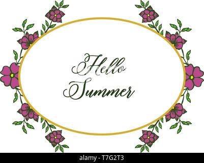 Illustrazione Vettoriale ciao estate con rotonda di fiori viola telaio disegnata a mano Illustrazione Vettoriale