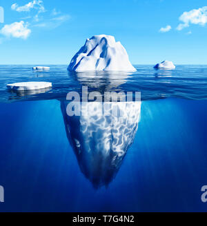 Iceberg antartico in blu oceano. Pericolo e il riscaldamento globale del concetto. -3D rendering. - Illustrazione. Foto Stock